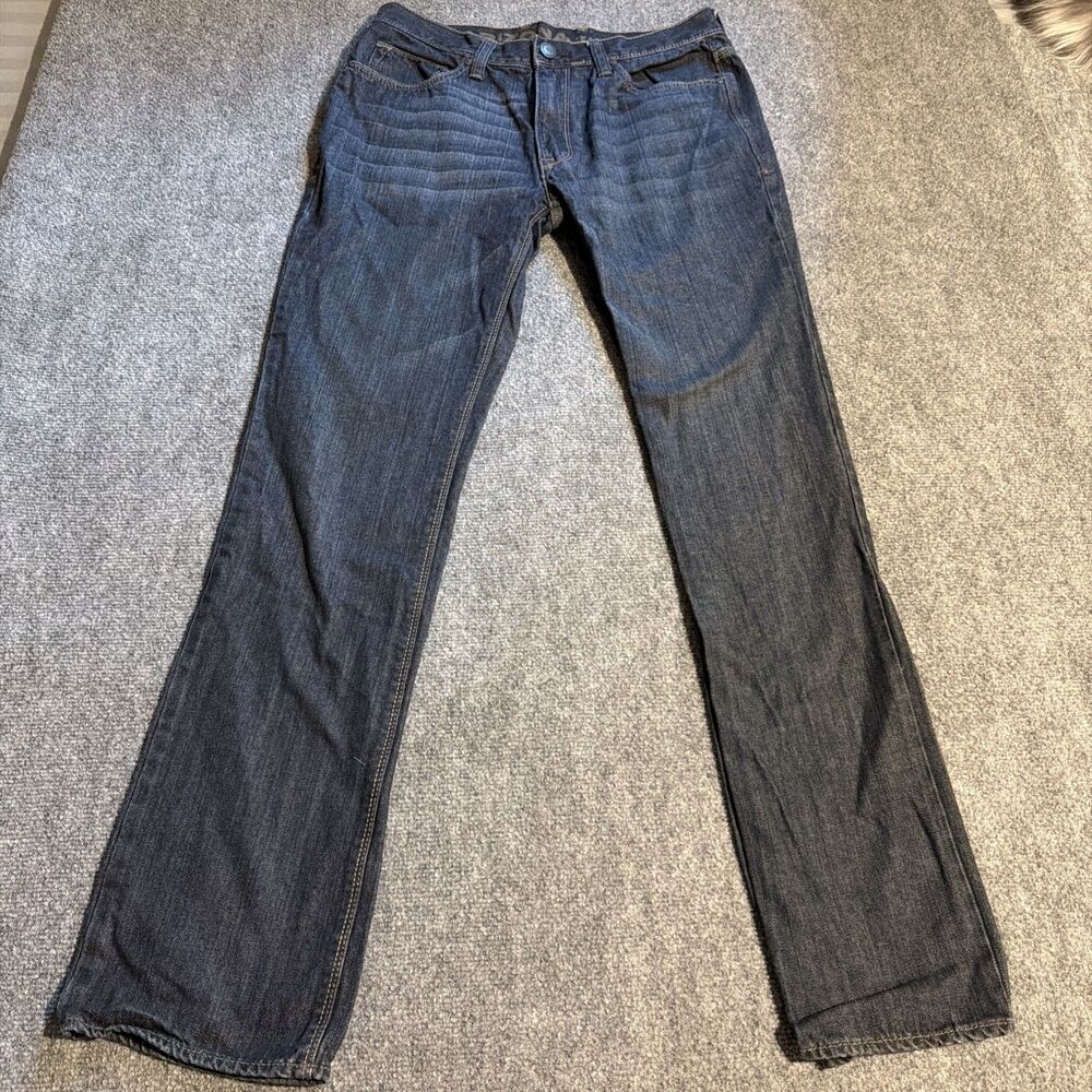 ARIZONA JEANS CO. Denim Jeans Mens 34x34 Blue Dark Straight Leg Skinny Whiskers